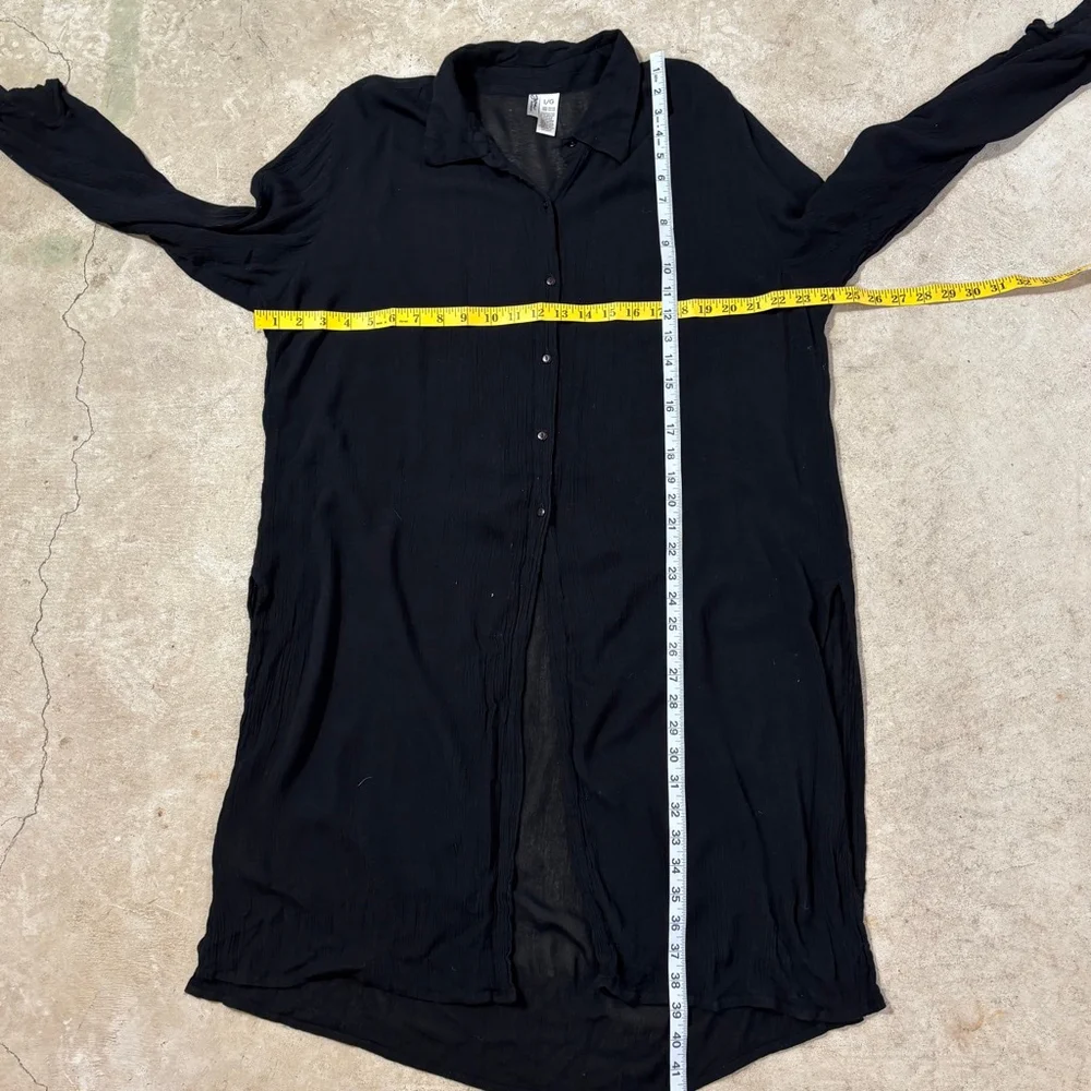 Japna Beachwear Cover Up Women’s Large Black Long Sleeve Roll Tab Button Down